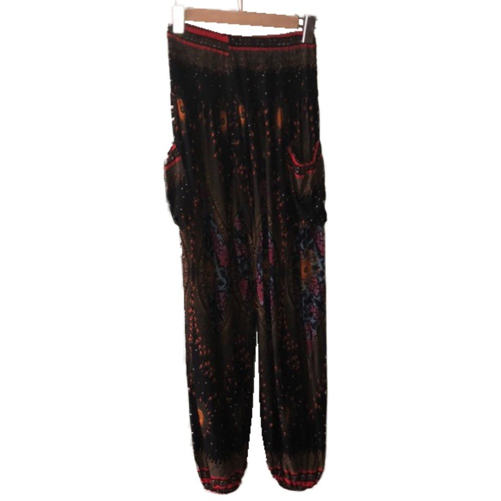 Bohemian Boho Flowy Pants, elastic waist & ankles